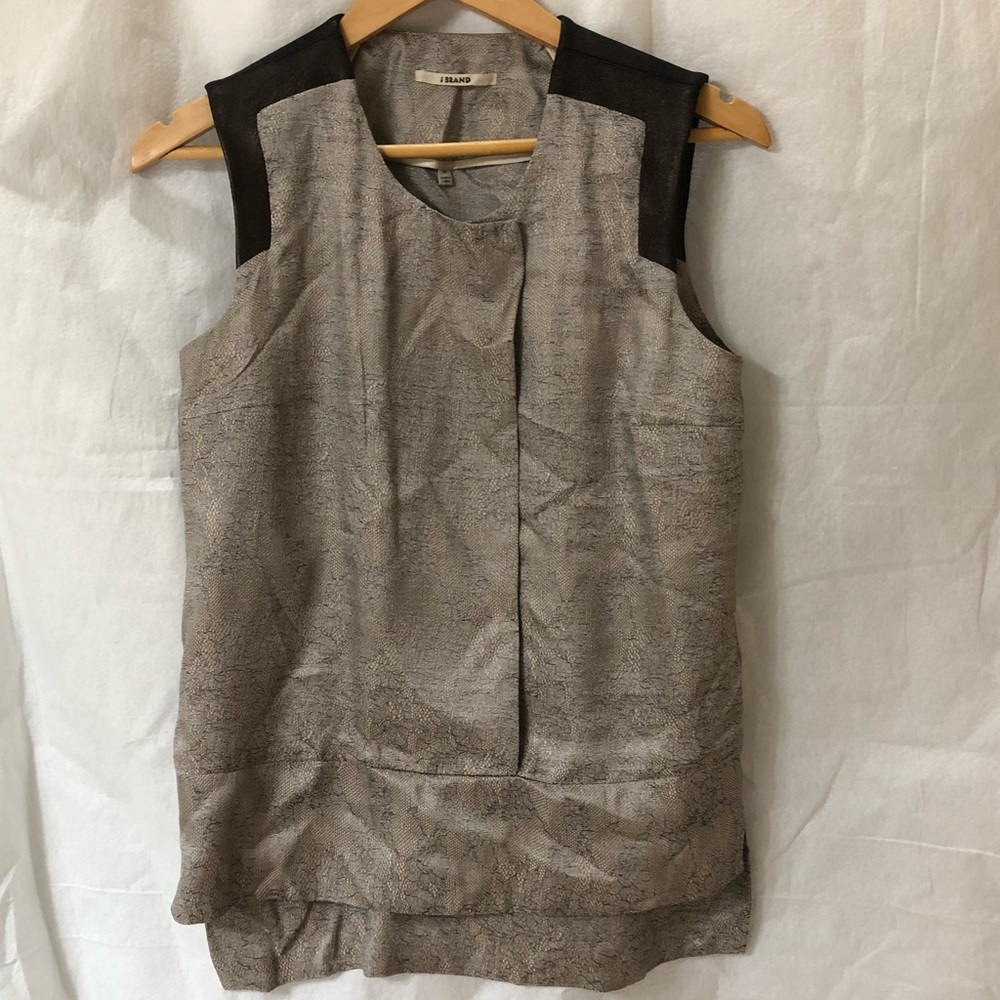 J Brand Metallic silk & leather sleeveless kimono
